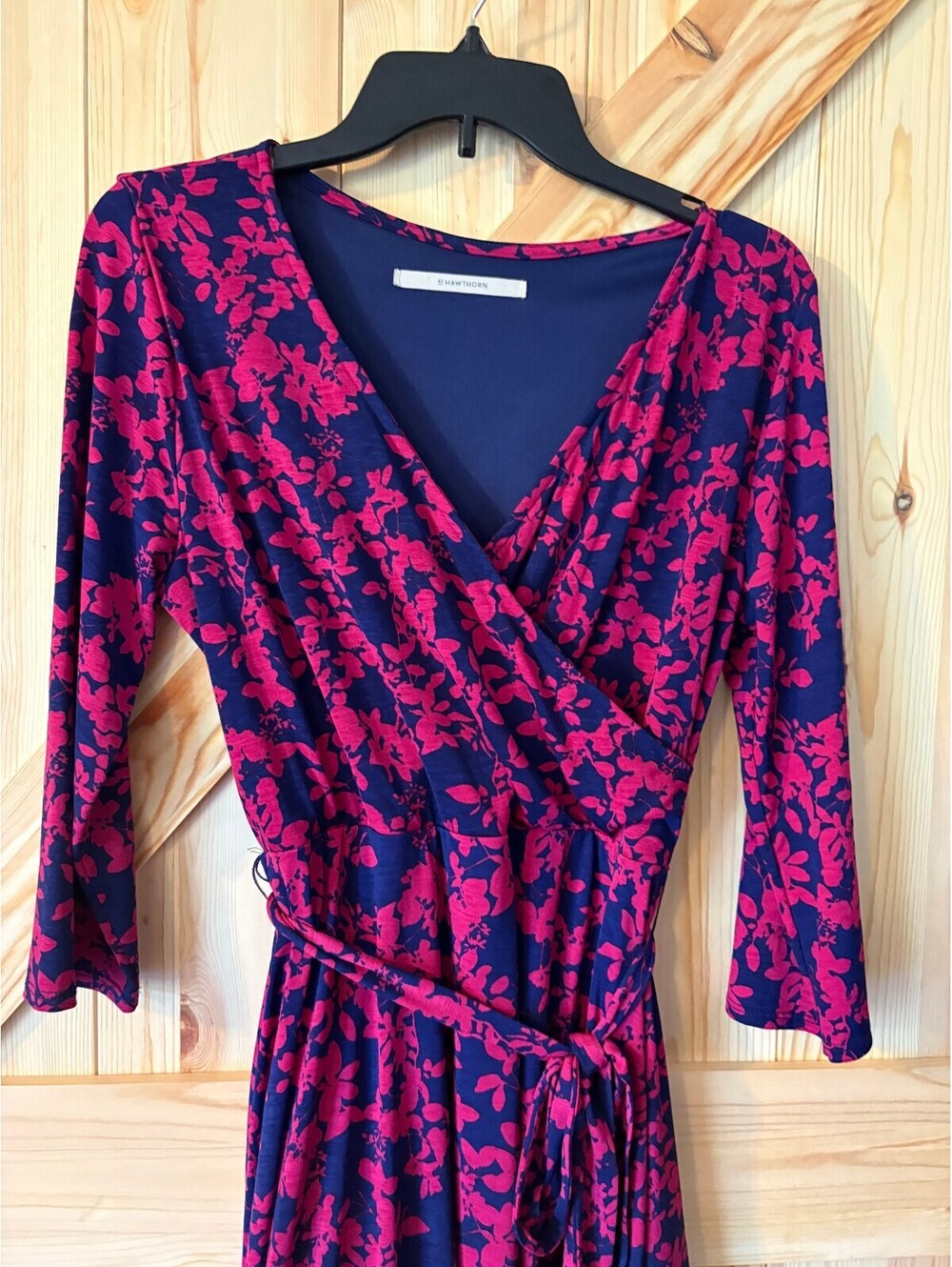41 Hawthorn Large Navy Blue and Pink Floral Wrap Dress with Belt